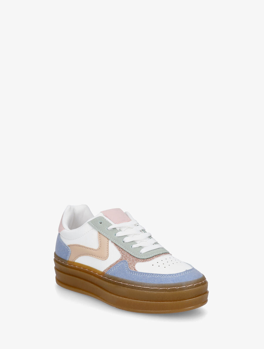 Sneakers à blocs multicolore et semelle épaisse - Bleu - 2
