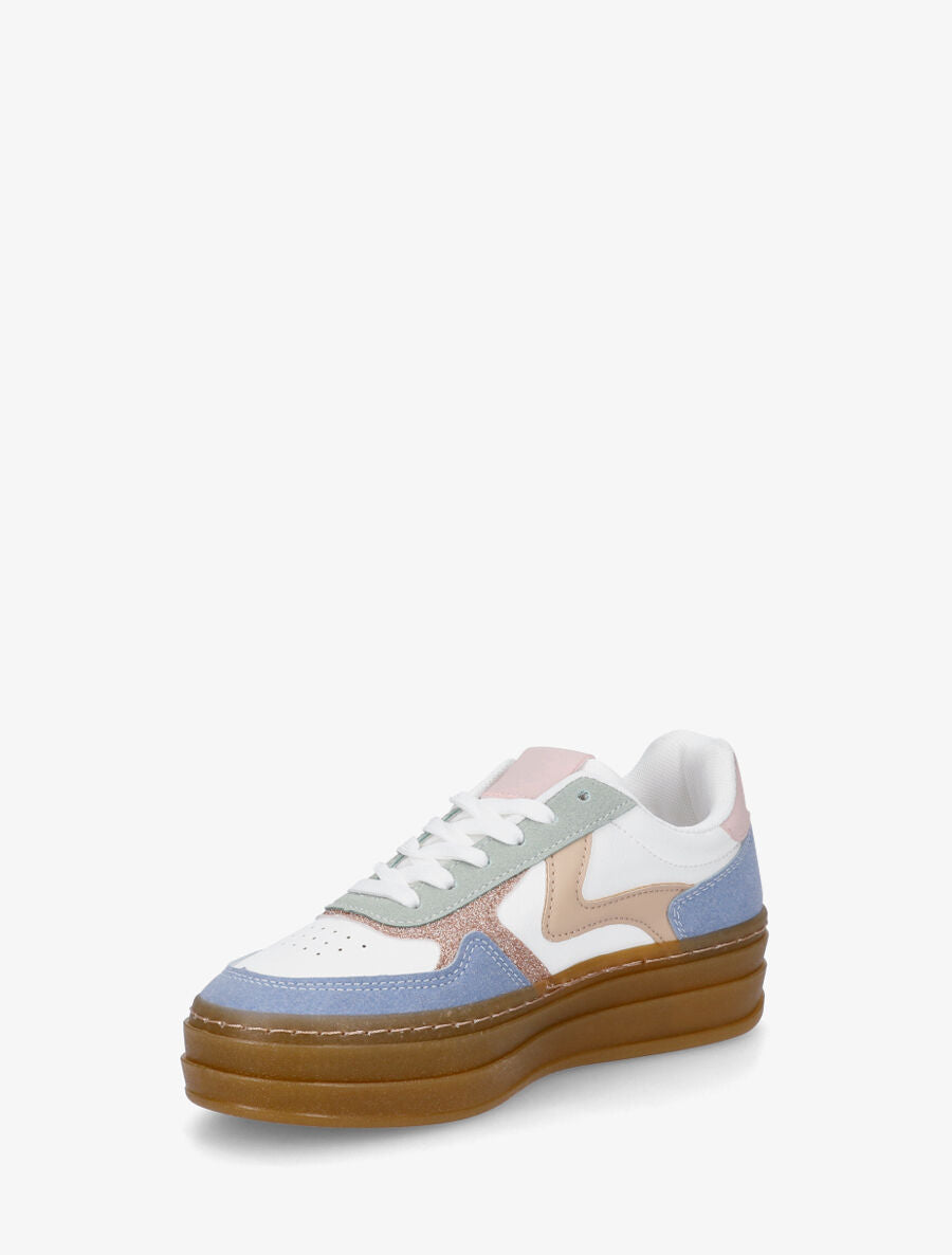 Sneakers à blocs multicolore et semelle épaisse - Bleu - 3