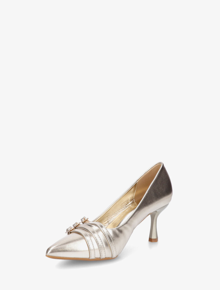 Escarpins en simili à triple boucles décoratives - Or - 3