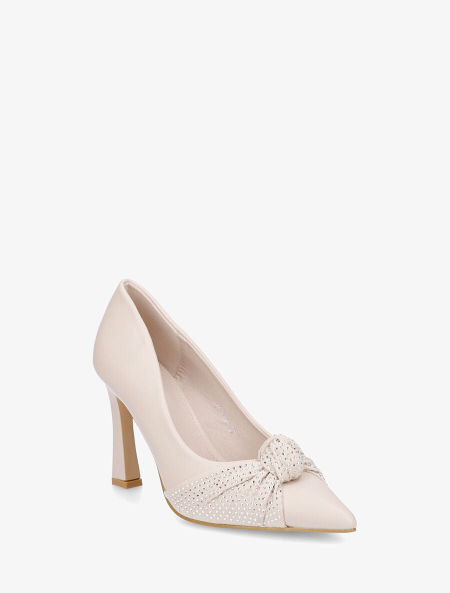Escarpins en simili à noeud strassé - Beige - 2