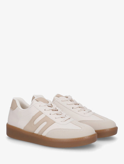 Baskets bimatière à contrefort contrastant - Beige - 4