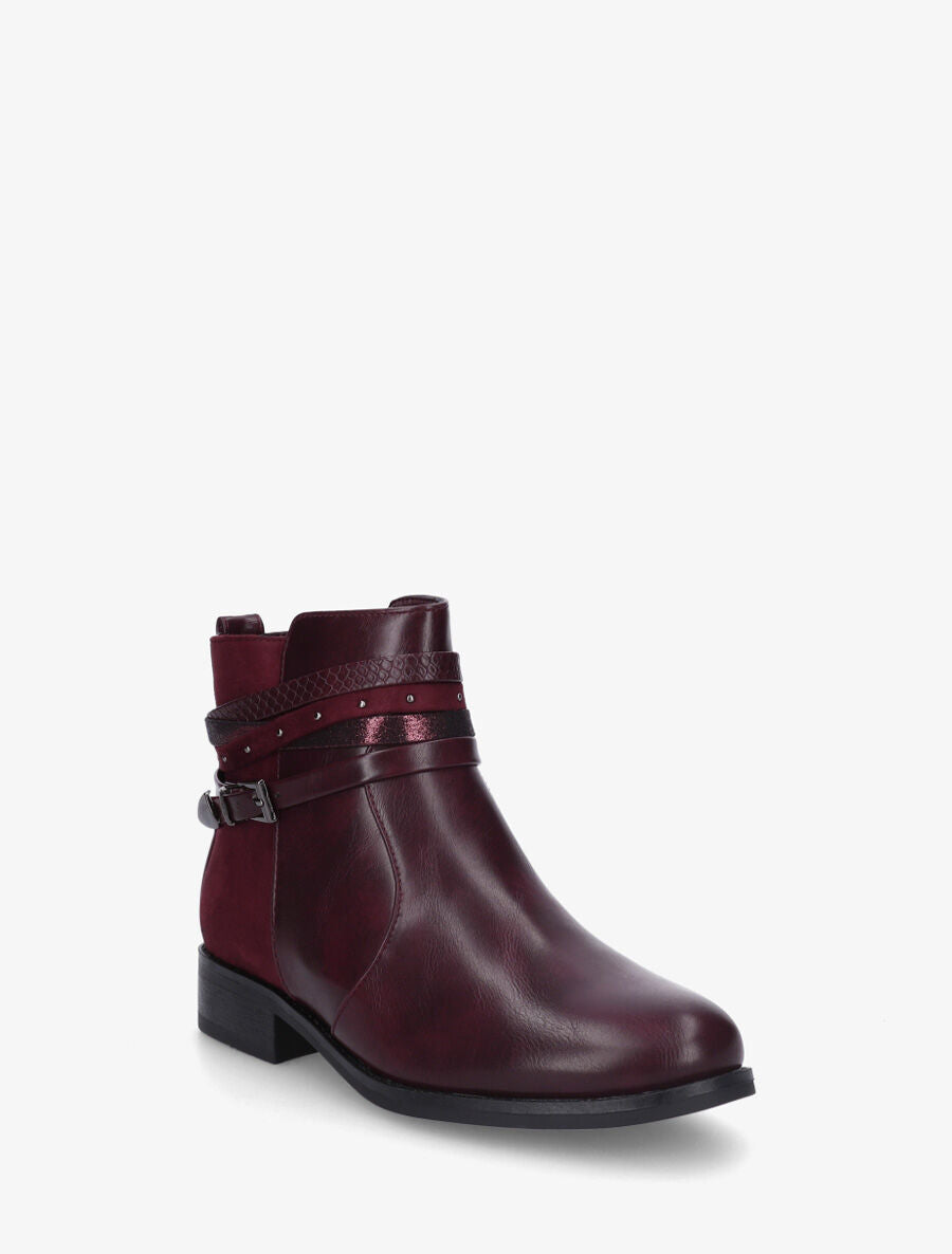 Bottines bi-matière à bandes dépareillés - Bordeaux - 2