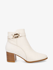 Bottines à talon et boucle décorative - Beige - 1