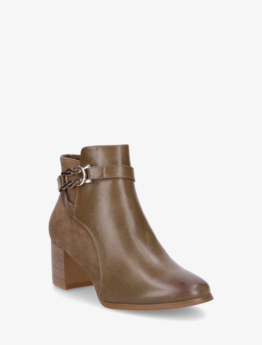 Bottines à talon et boucle décorative - Kaki - 2