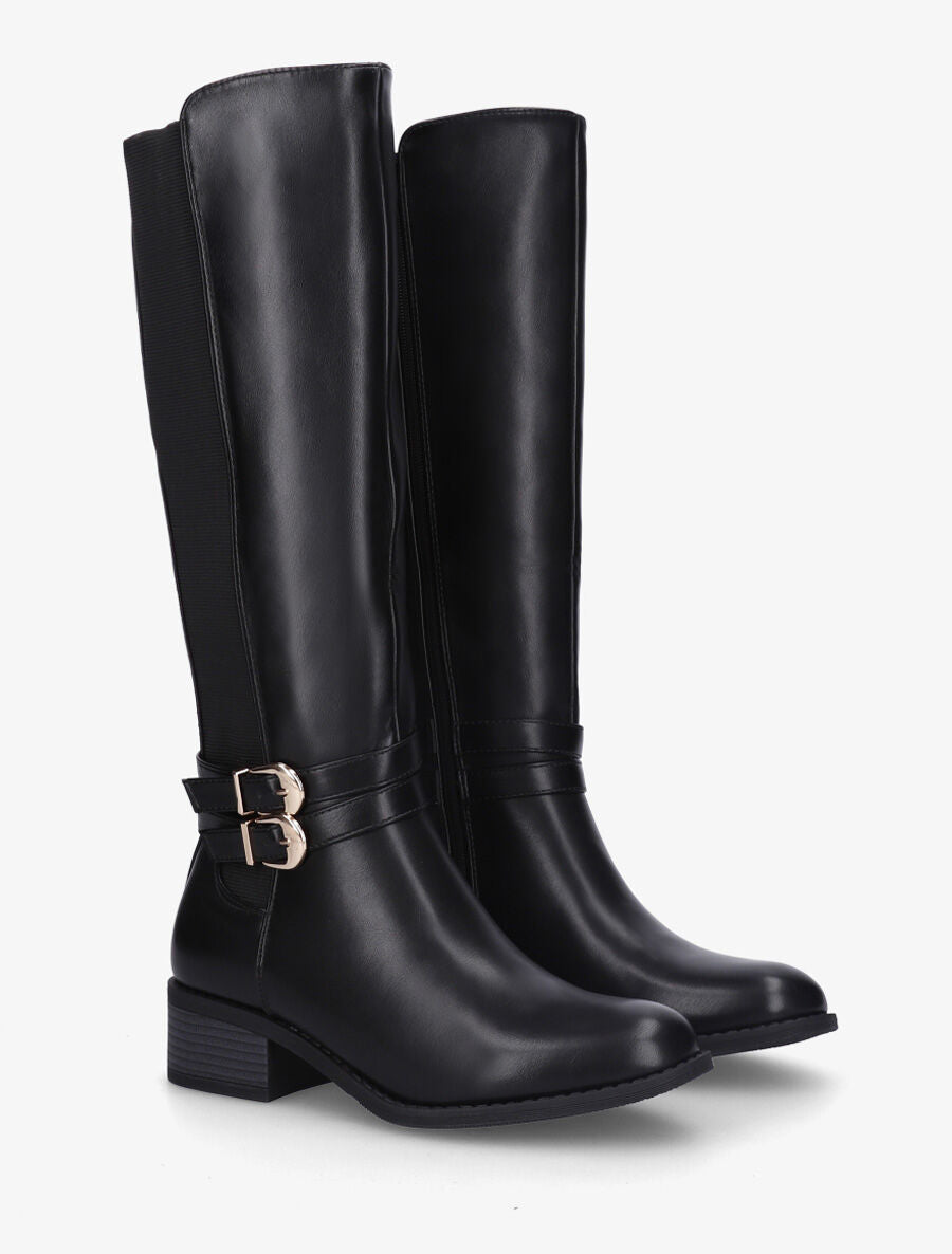 Bottes élastiquées unies à double sangles - Noir - 4