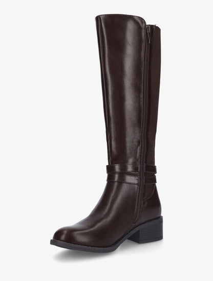 Bottes élastiquées unies à double sangles - Marron - 3