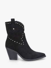 Bottines en suédine style santiags à clous - Noir - 5