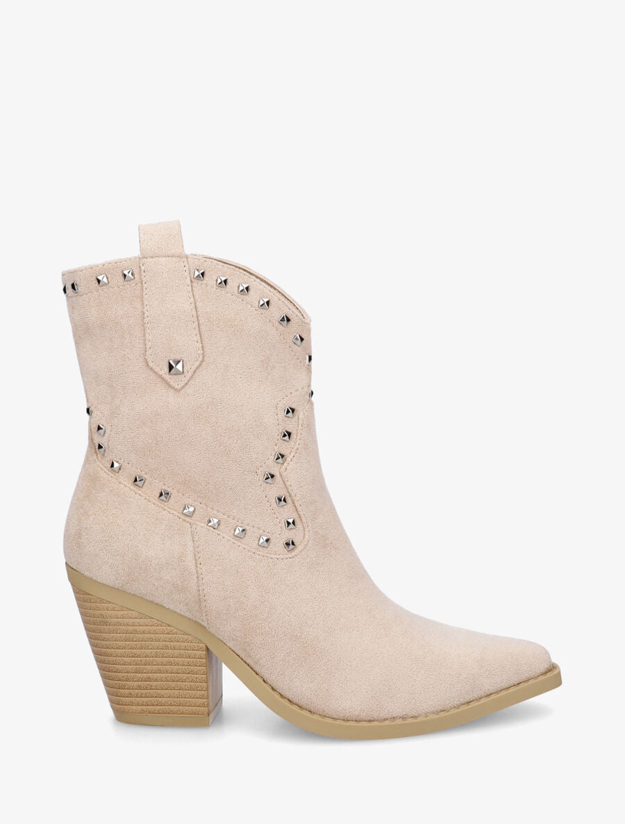 Bottines en suédine style santiags à clous - Beige - 1