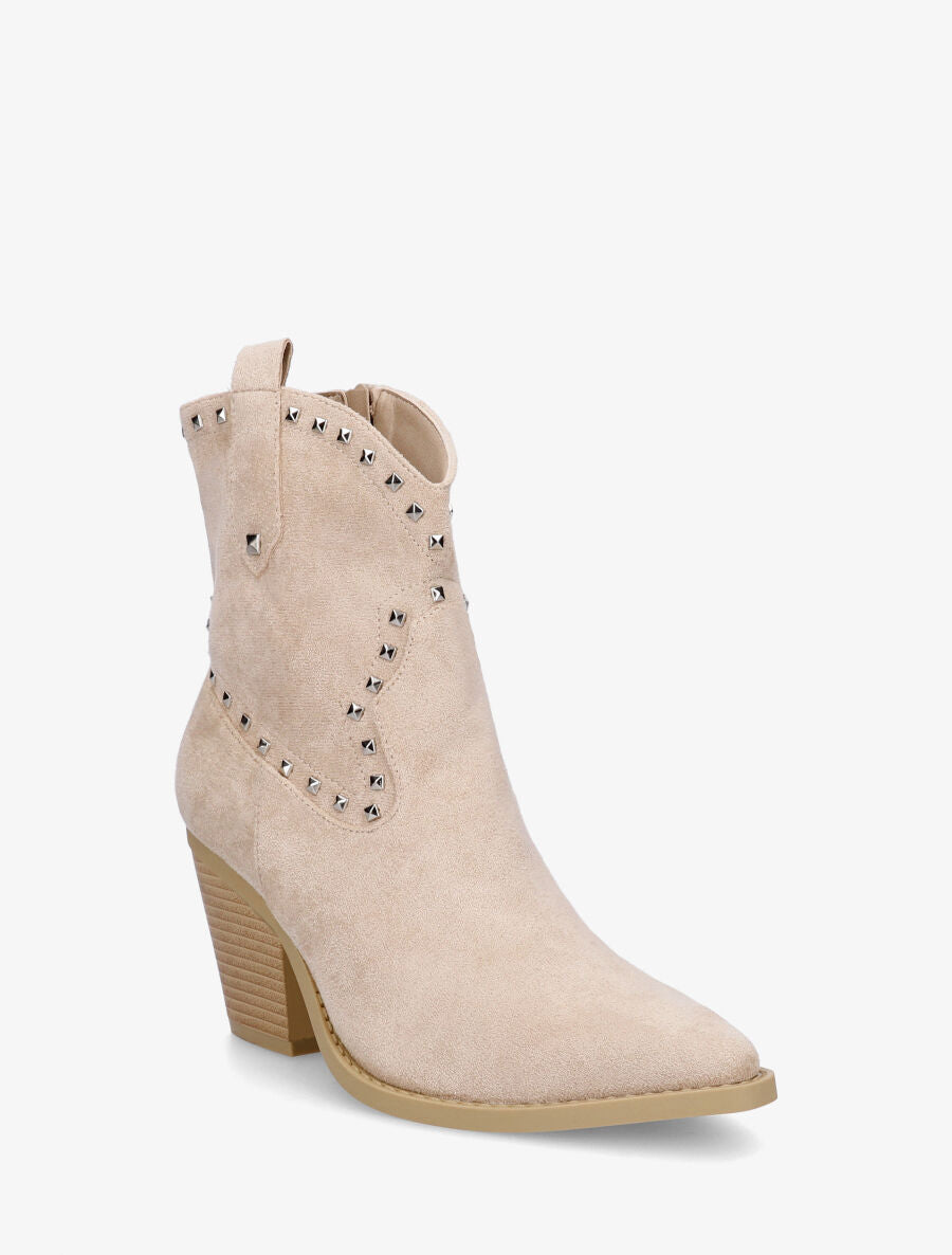 Bottines en suédine style santiags à clous - Beige - 2