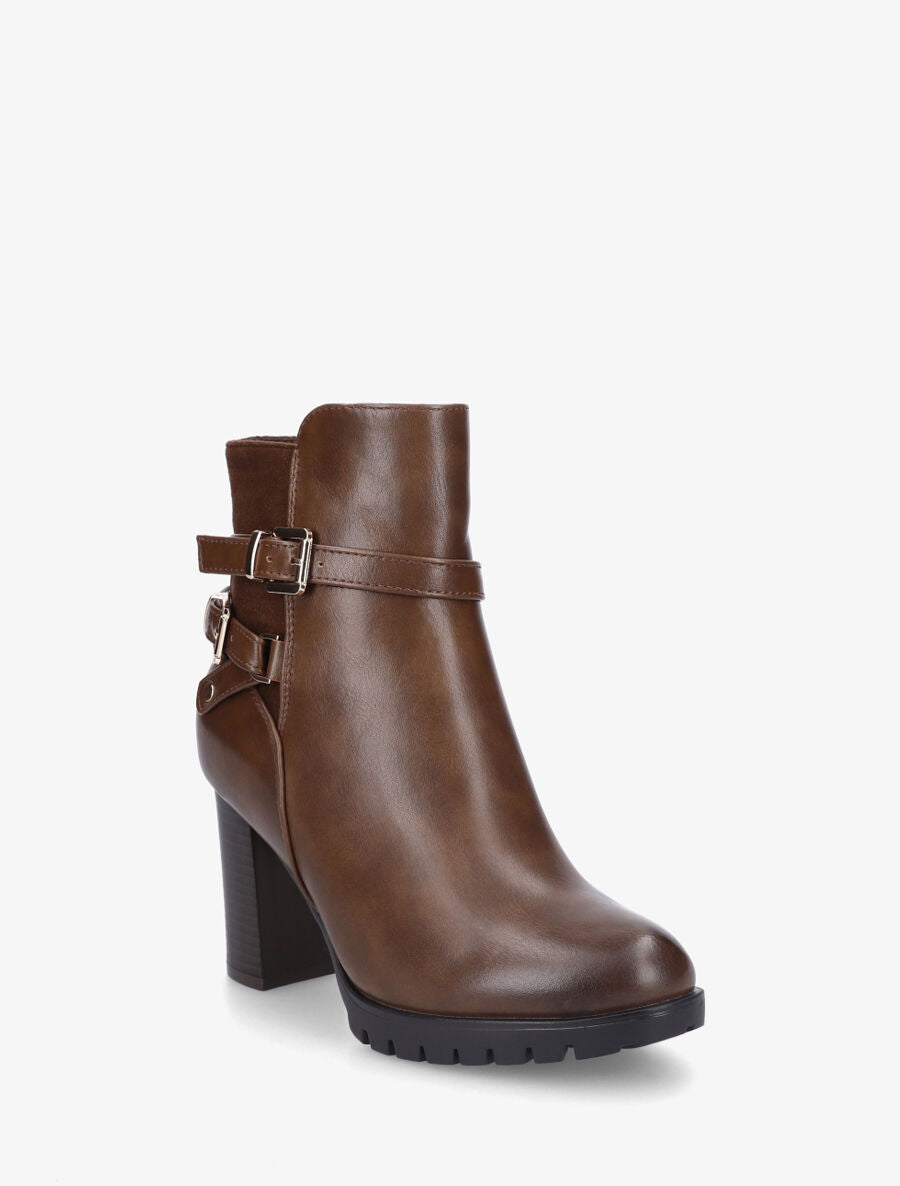 Bottines bimatière à talon haut - Marron - 2
