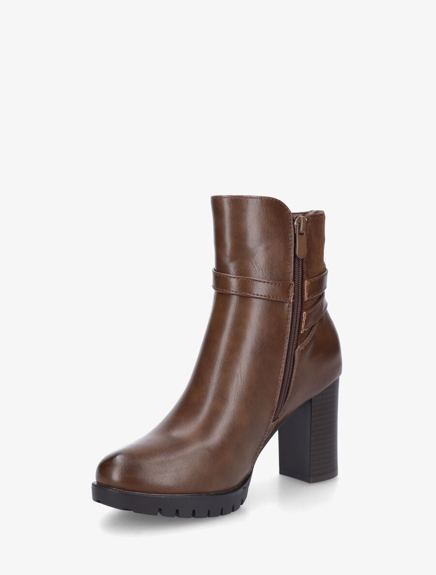 Bottines bimatière à talon haut - Marron - 3