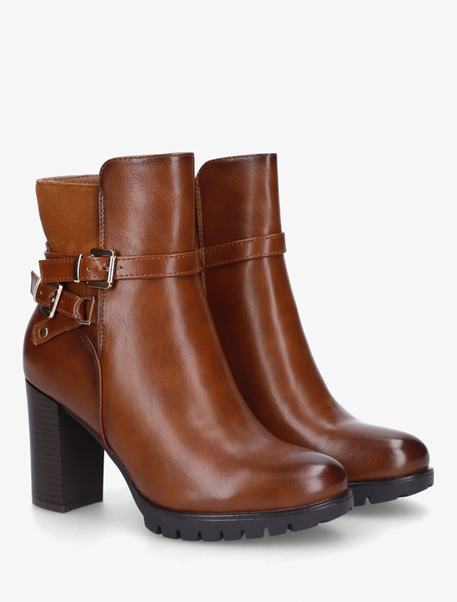 Bottines bimatière à talon haut - Camel - 4