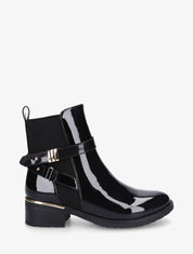 Bottines vernies en simili à boucles et empiècements métallisés - Noir - 1