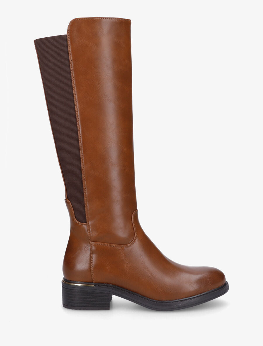 Bottes élastiquées en simili à empiècement métal - Camel - 1