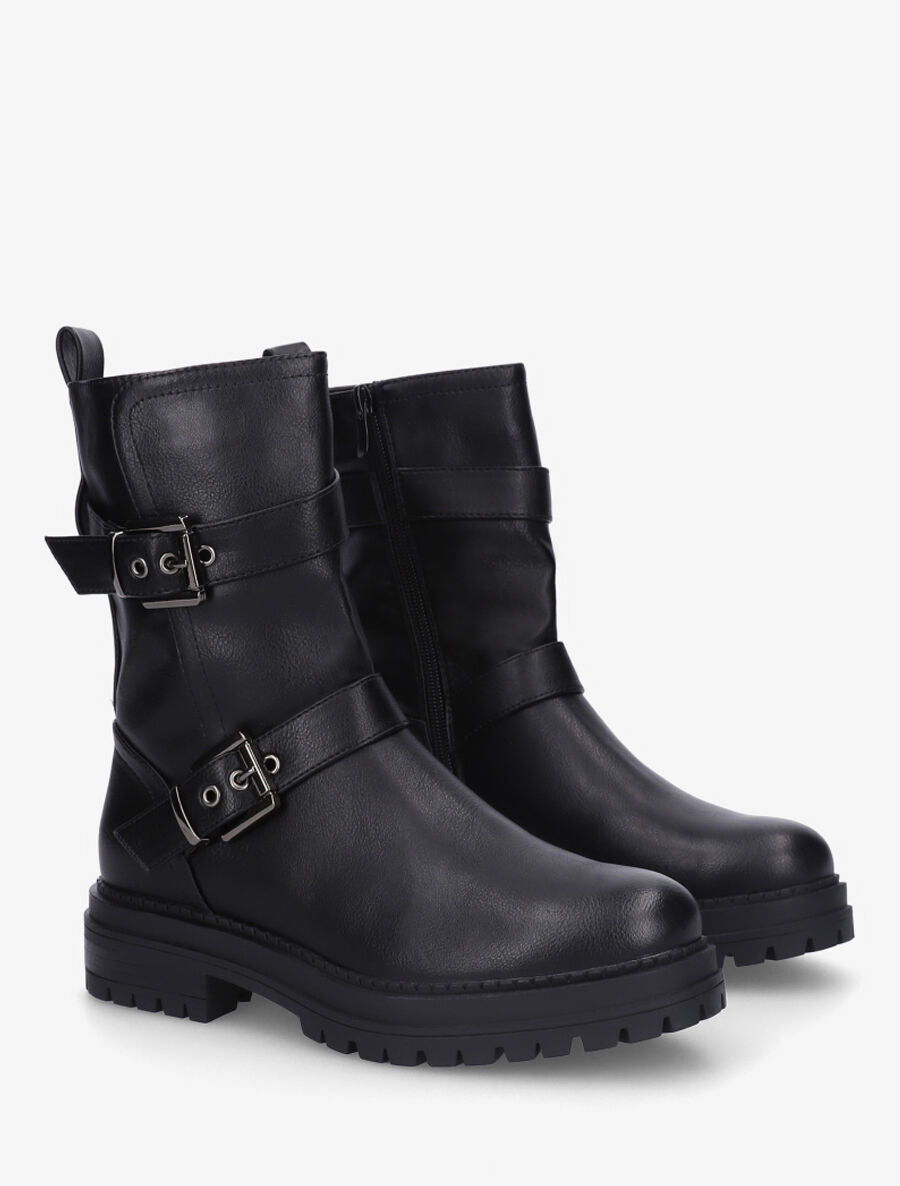 Bottines en simili à semelle crantés - Noir - 4