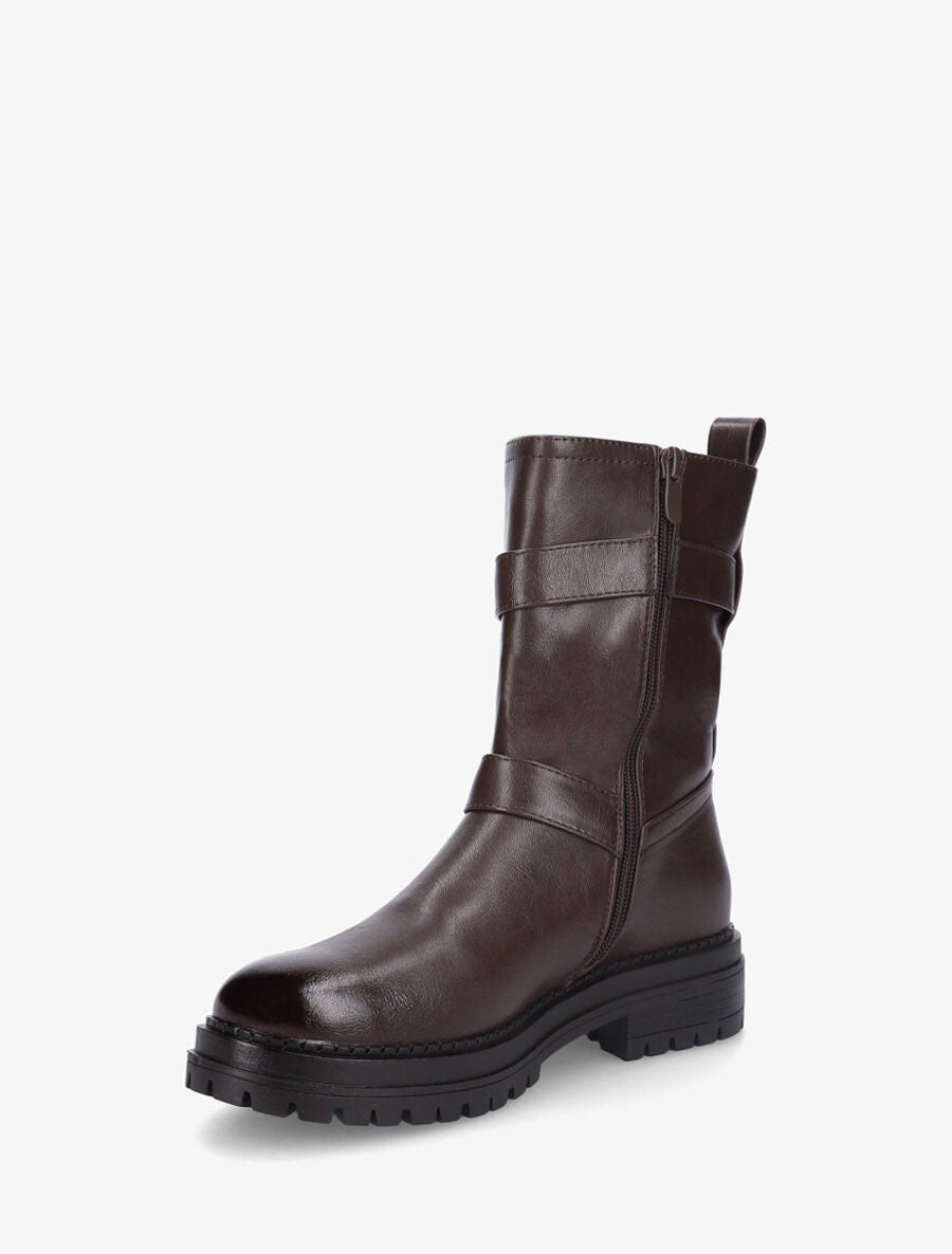 Bottines en simili à semelle crantés - Marron - 3