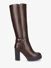 Bottes unies à talon haut et double sangles - Marron - 1