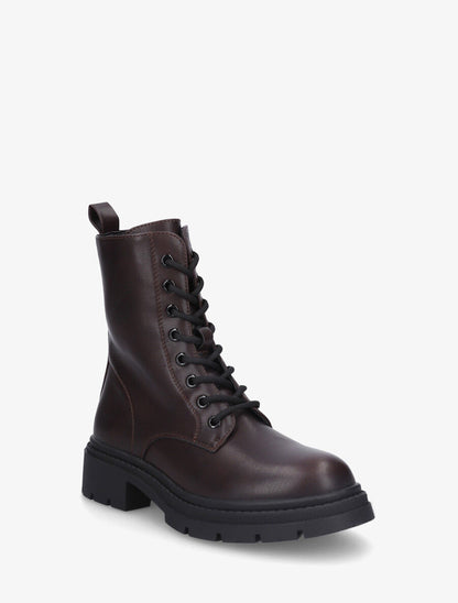 Bottines montantes à lacets en simili - Bordeaux foncé - 2