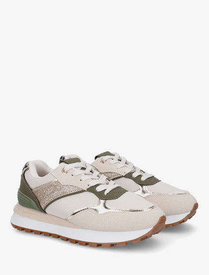Sneakers à blocs colorés et détail pailleté - Kaki - 4