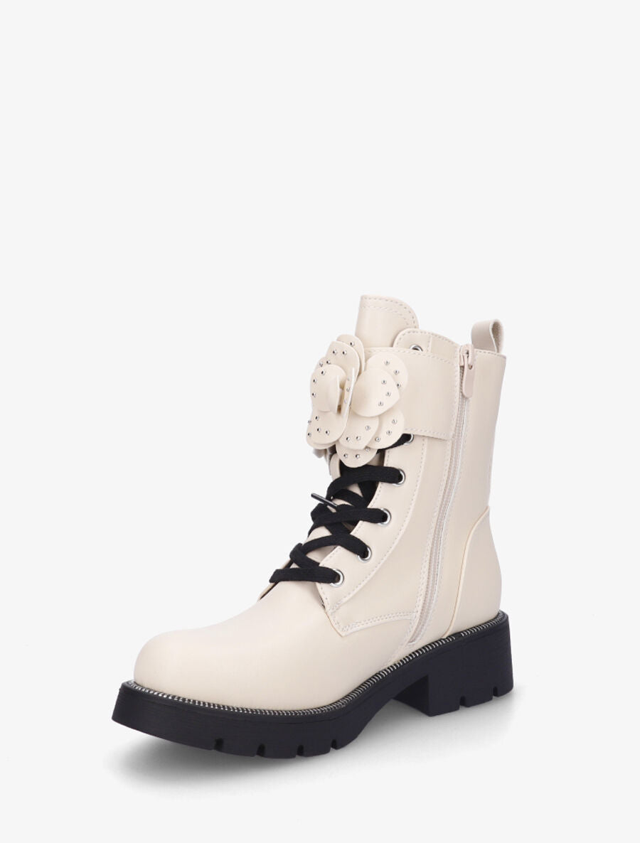 Bottines en simili à empiècement fleurs - Beige - 3