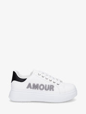 Sneakers en simili à flocage amour et coeur pailleté - Noir - 1