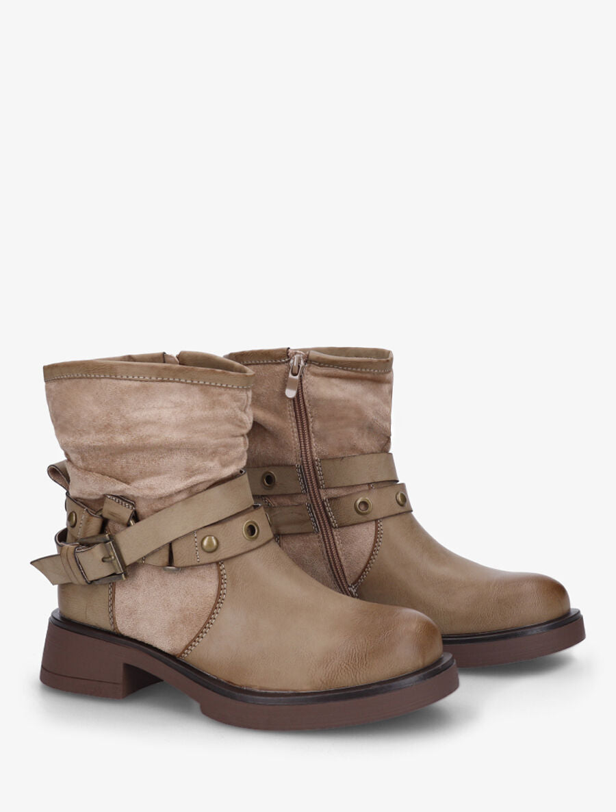 Bottines en simili effet plissé - Taupe - 4