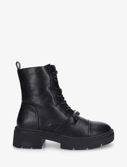 Bottines à lacets et empiècement métal stylisé - Noir - 1