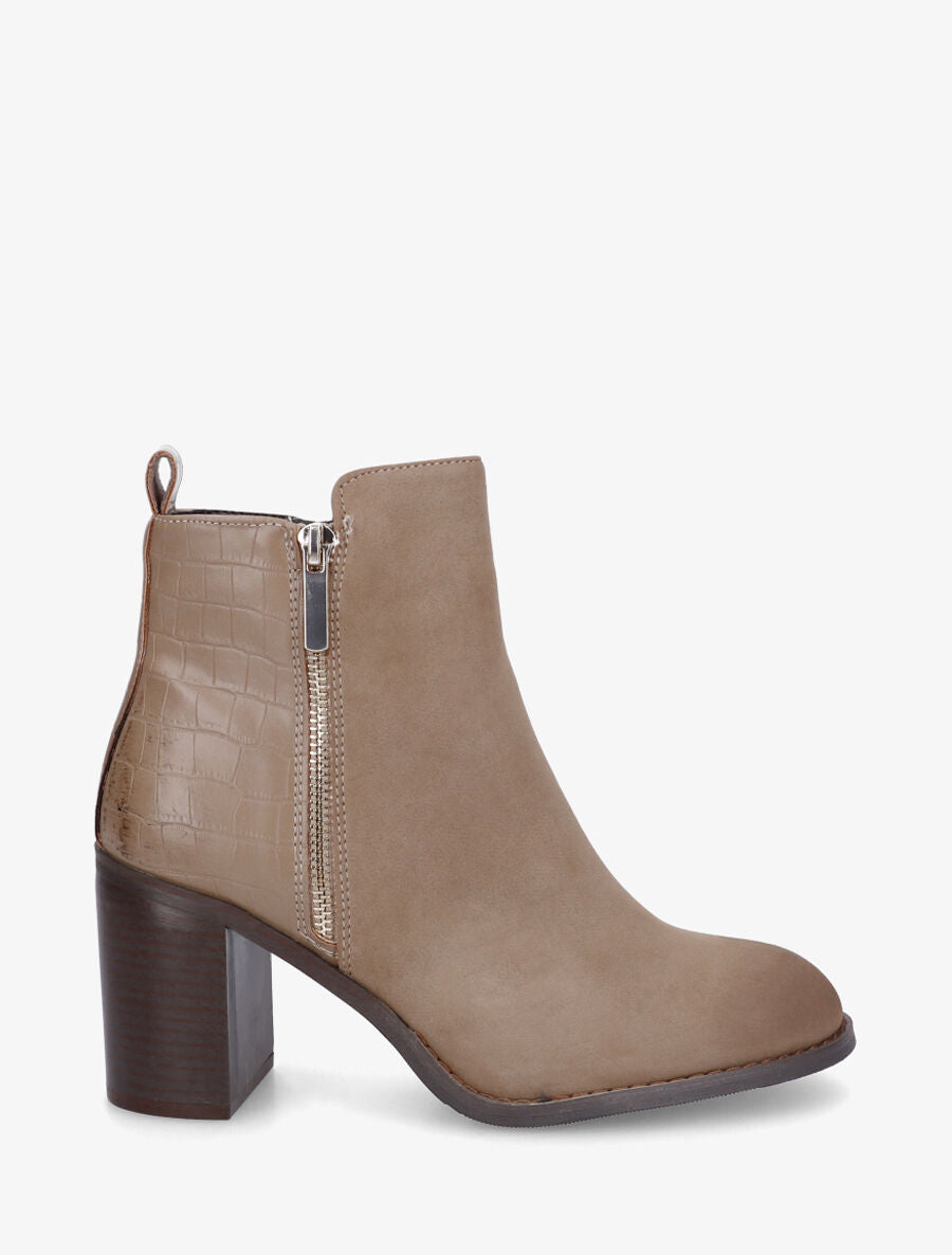 Bottines à talon et contrefort imprimé croco - Taupe - 5