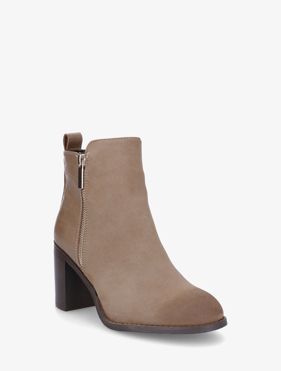Bottines à talon et contrefort imprimé croco - Taupe - 2