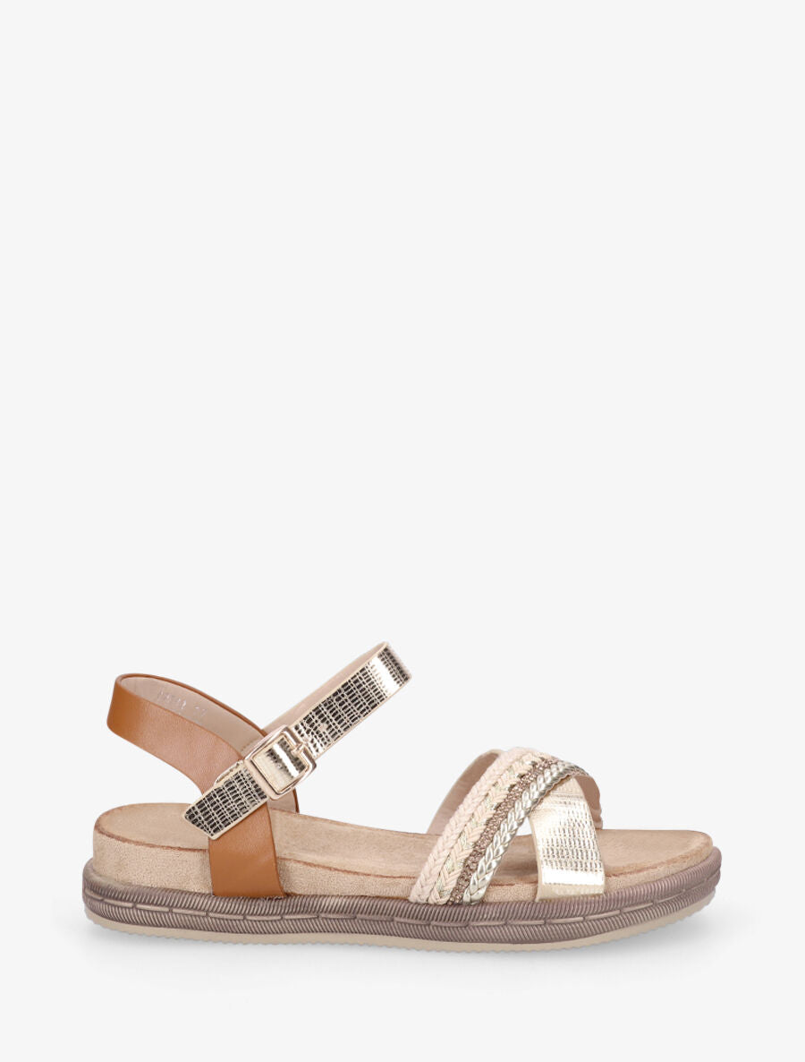 Nu-pieds en simili à brides croisées - Or - 1