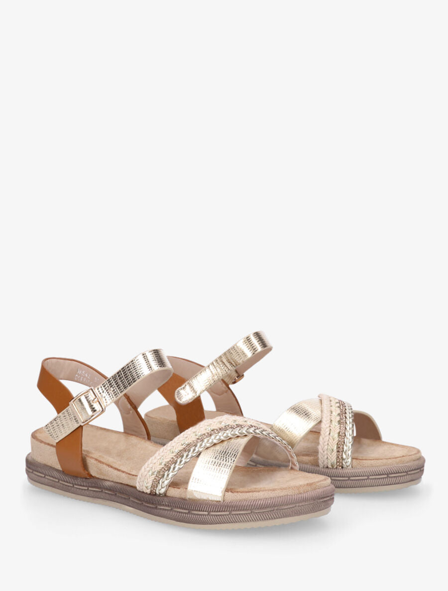 Nu-pieds en simili à brides croisées - Or - 4