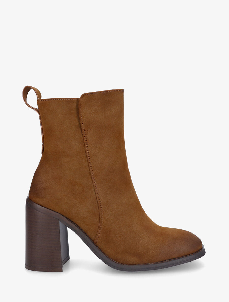 Bottines unies en suédine à talon haut - Camel - 5