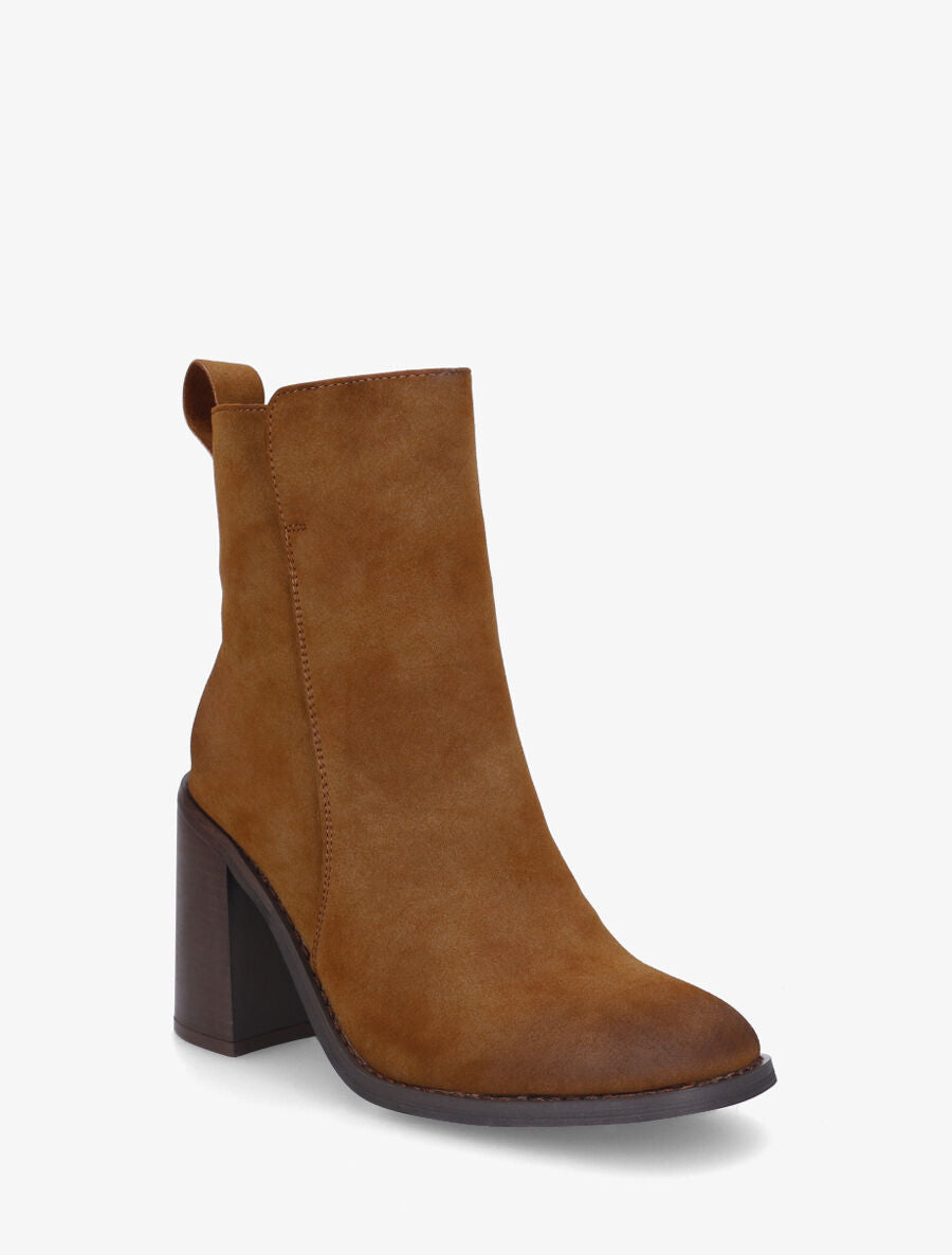 Bottines unies en suédine à talon haut - Camel - 2