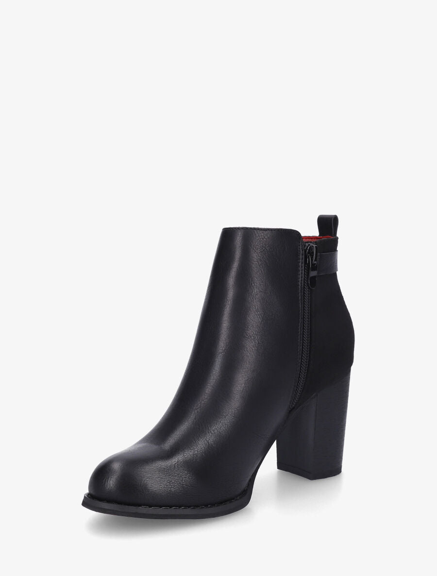 Bottines en simili et suédine à zip décoratif - Noir - 3