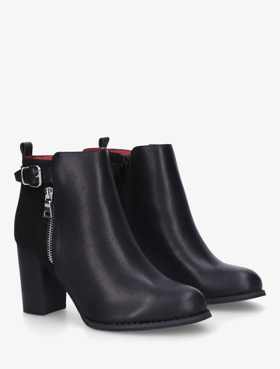 Bottines en simili et suédine à zip décoratif - Noir - 4