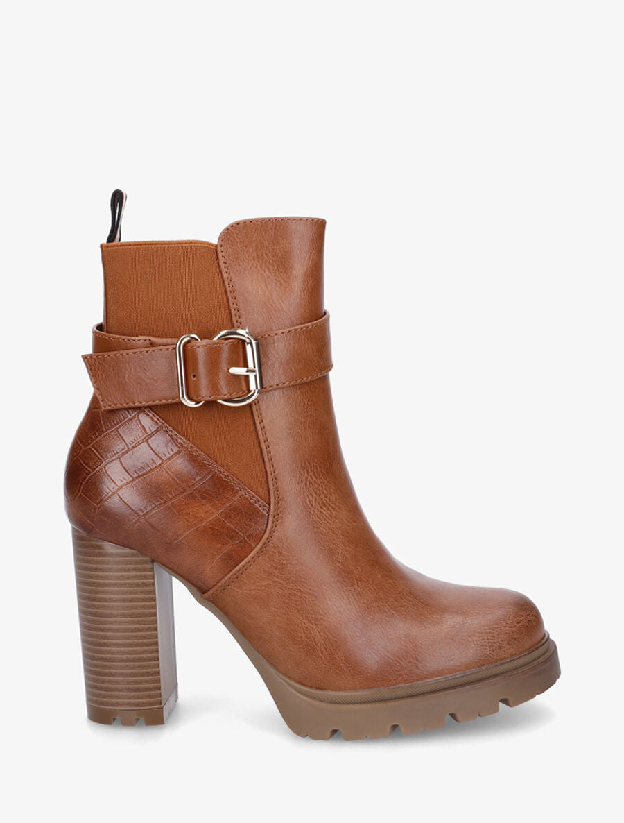 Bottines unies élastiquées à talon haut - Camel - 1