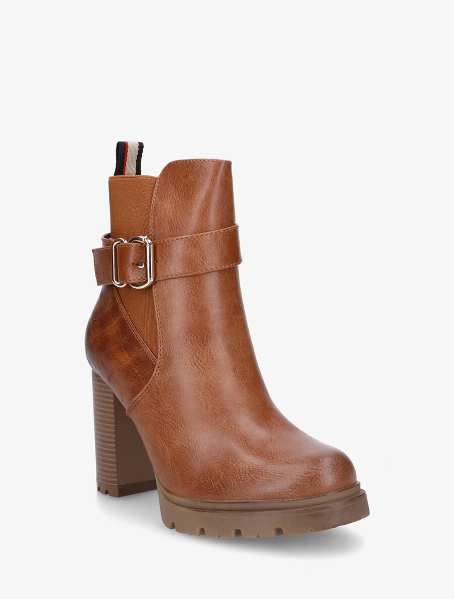 Bottines unies élastiquées à talon haut - Camel - 2