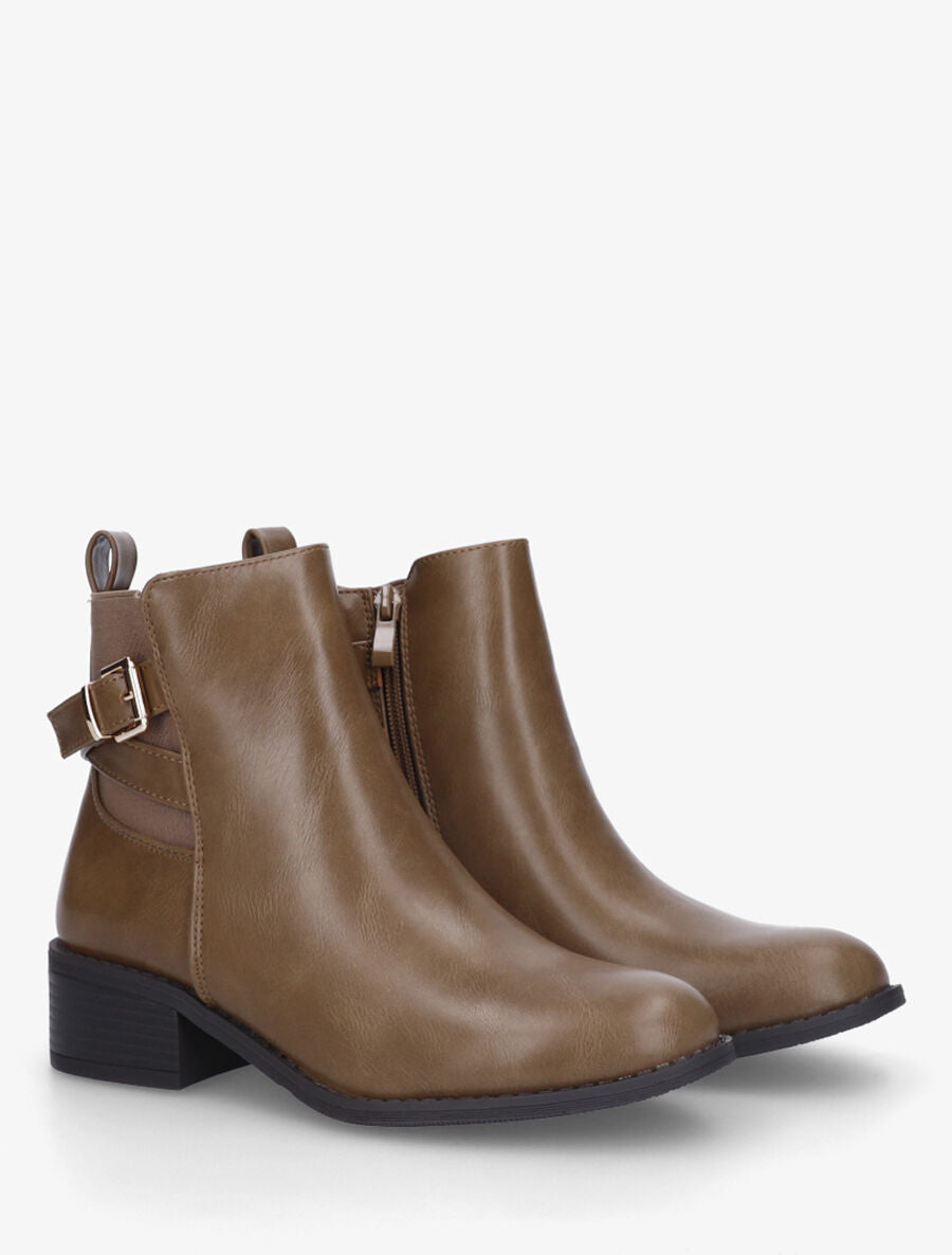 Bottines unies à cheville élastiquée et sanglée - Taupe - 4