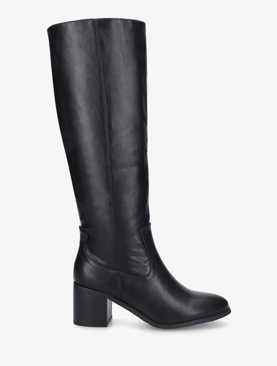 Bottes unies en simili à talon - Noir - 5