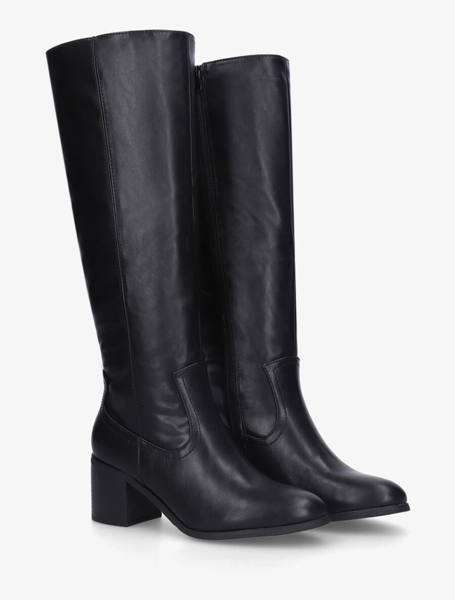 Bottes unies en simili à talon - Noir - 4