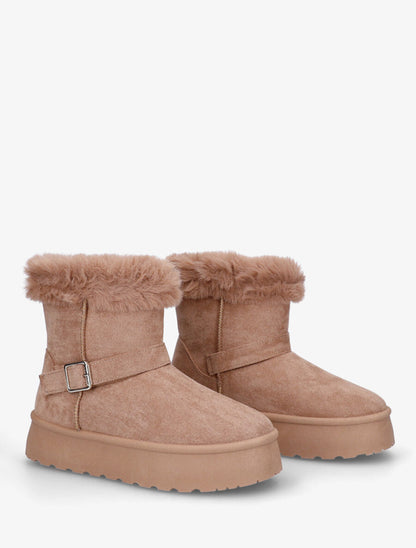 Bottines montantes fourrées à sangle - Taupe - 4