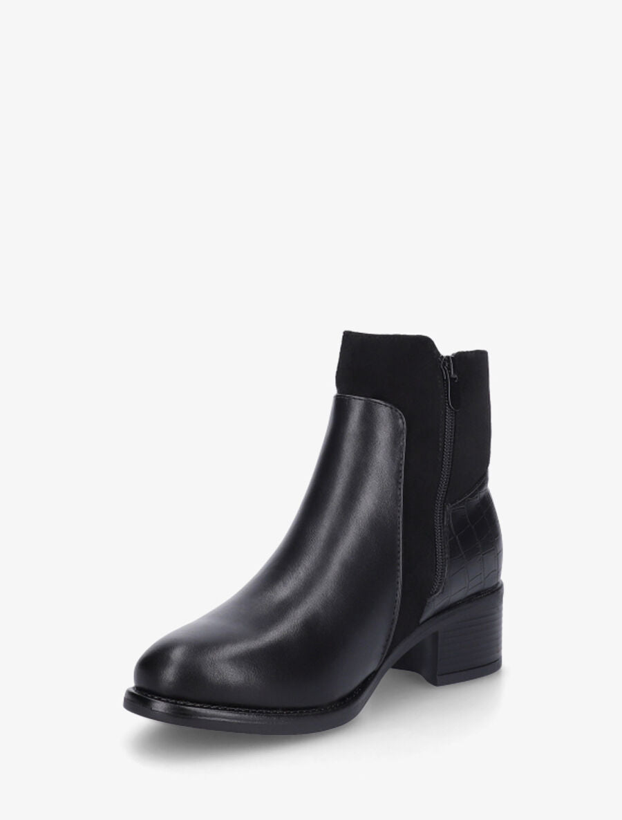 Bottines en simili et suédine à contrefort croco - Noir - 3