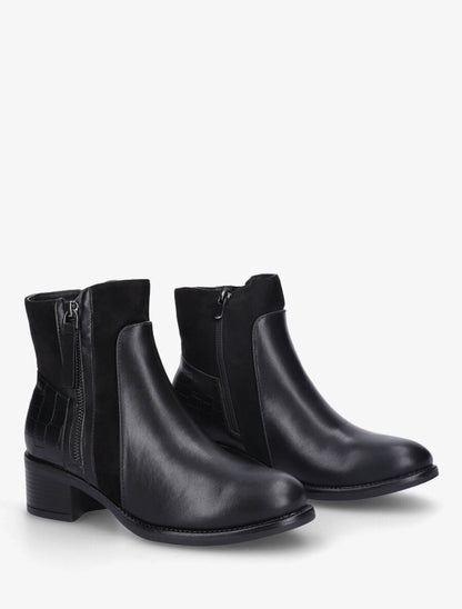 Bottines en simili et suédine à contrefort croco - Noir - 4