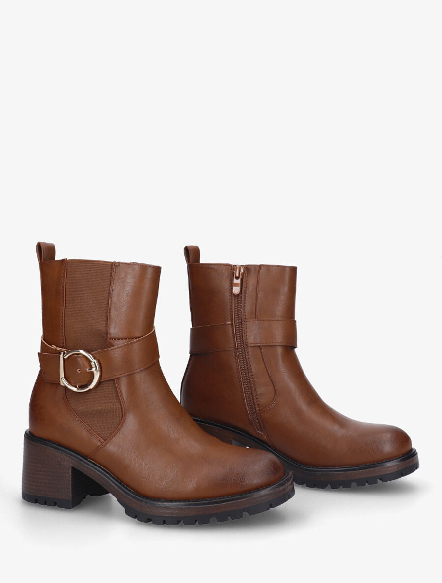 Bottines montantes élastiquées en simili - Camel - 4