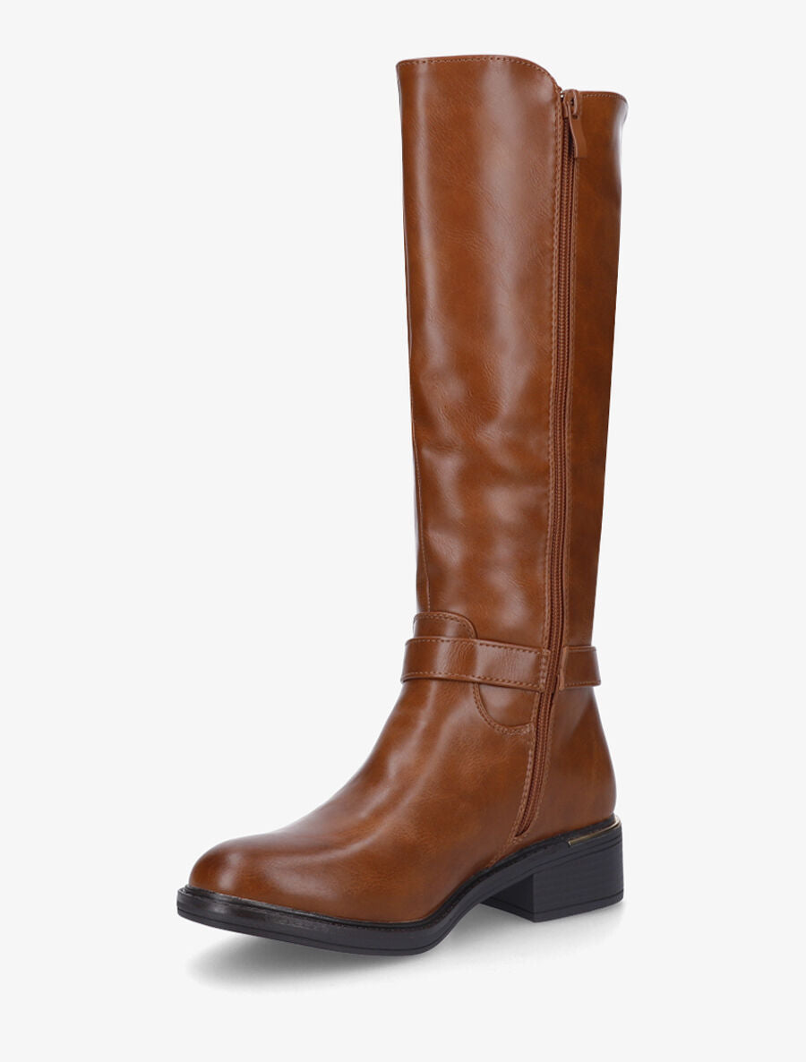 Bottes élastiquées en simili et sanglées - Camel - 3