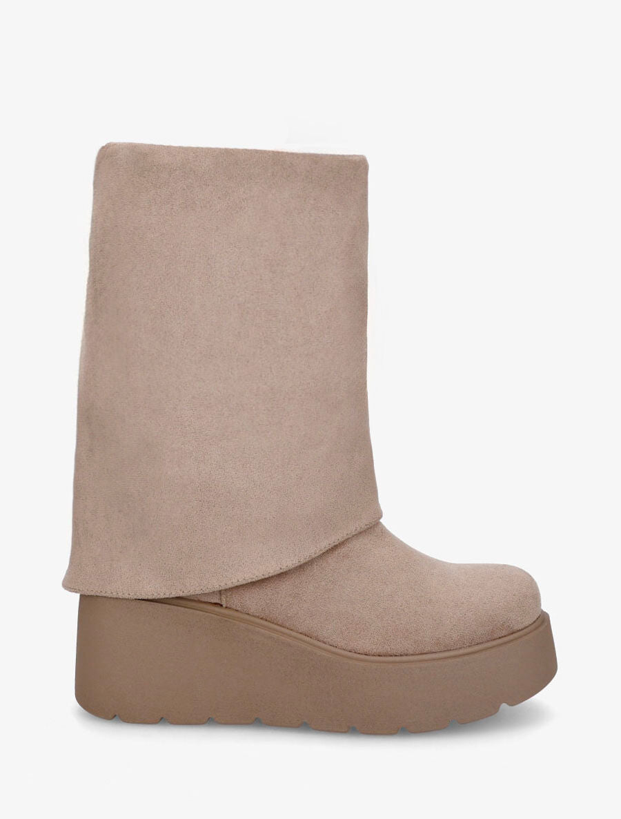 Bottines compensées en suédine à revers - Taupe - 1