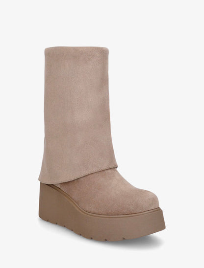 Bottines compensées en suédine à revers - Taupe - 2