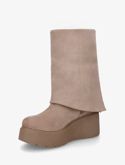 Bottines compensées en suédine à revers - Taupe - 3