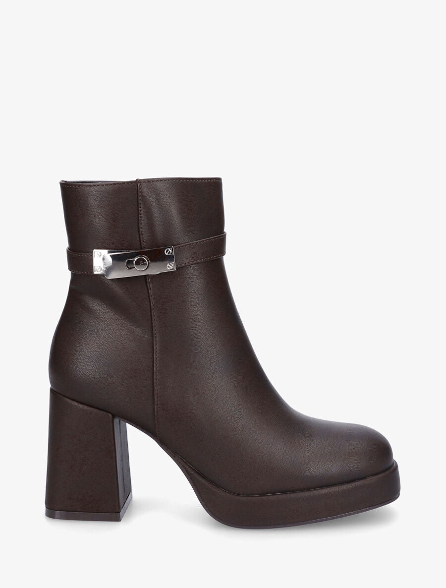 Bottines en simili à talon haut - Marron - 1