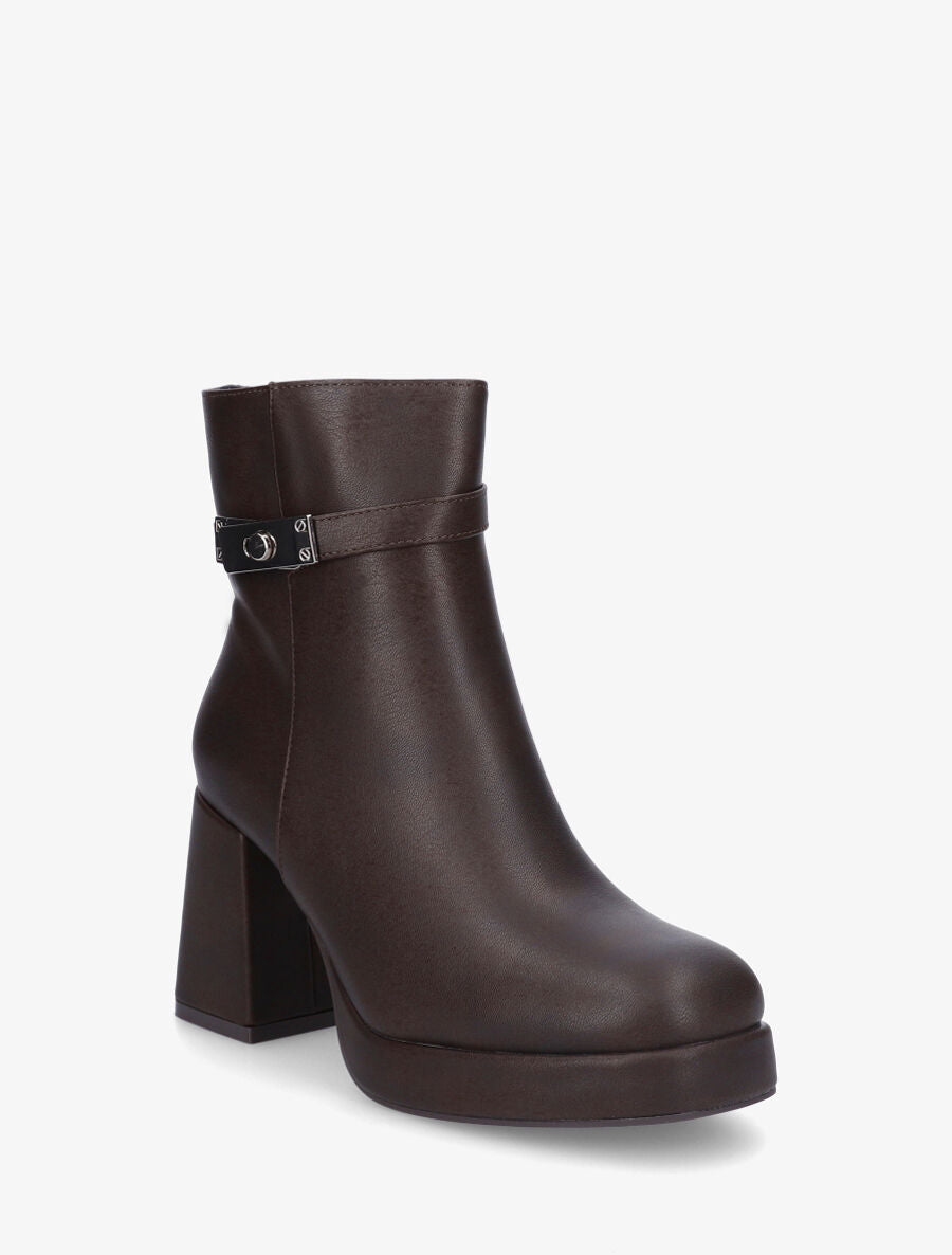 Bottines en simili à talon haut - Marron - 2